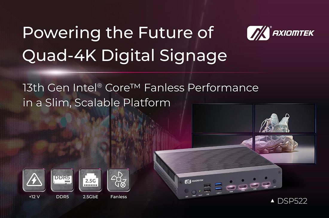 Compact Fanless DSP522 with 13th Gen Intel® Core™ for Quad-4K Digital Signage