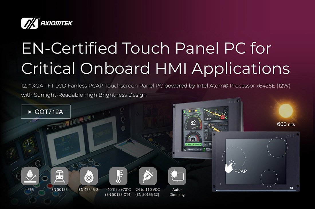 GOT712A EN50155-Certified Railway Fanless Touchscreen Panel PC for Onboard HMI Applications